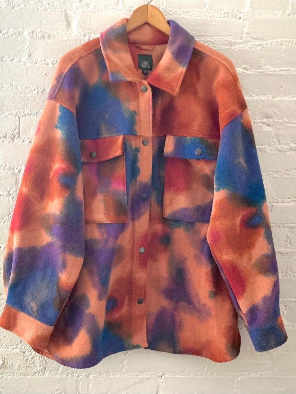 Wild Fable Tie Dye Fleece Shacket Jacket Orange Purple Blue Oversized Snap Up XL